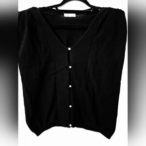 Dex black Sleeveless Knitted Cardigan  pearlized buttons & scrunched shoulders M